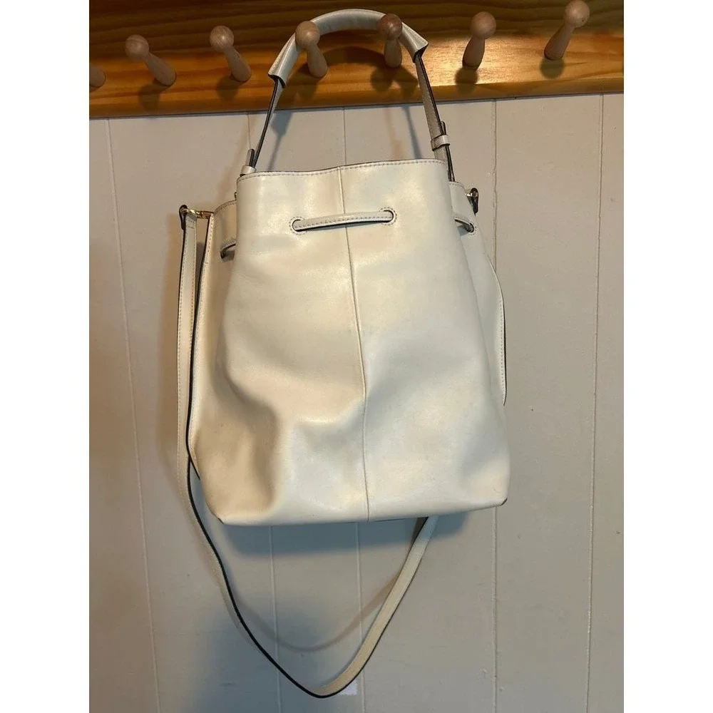 Vintage White Leather Bucket Bag H By Halston